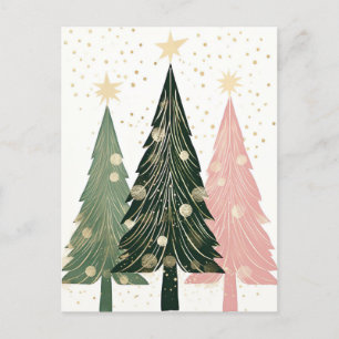 Abstrakte pinke und grüne Weihnachtsbäume Postcard