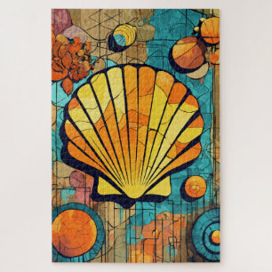 abstraktes Muster: Muschel blau braun Jigsaw Puzzle