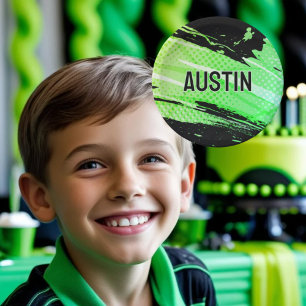 Abstrat Green & Black Personalised Name Sports Paper Plate