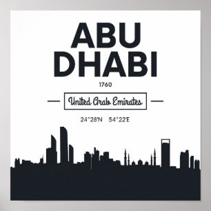Abu Dhabi Black and White City Coordinates Poster
