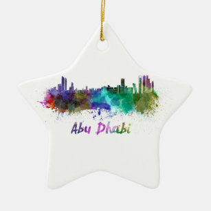 Abu Dhabi skyline in watercolor Ceramic Tree Decoration