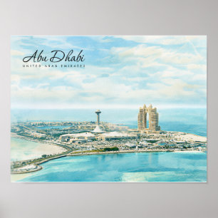 Abu Dhabi Skyline Watercolor Travel Keepsake Poster