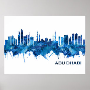 Abu Dhabi UAE Skyline Blue Poster