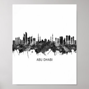 Abu Dhabi UAE Skyline BW Poster