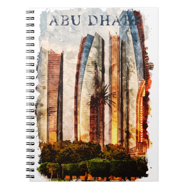 Abu Dhabi UAE Watercolor Skyline Notebook (Front)