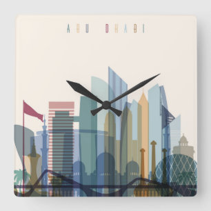 Abu Dhabi, United Arab Emirates City Skyline Square Wall Clock