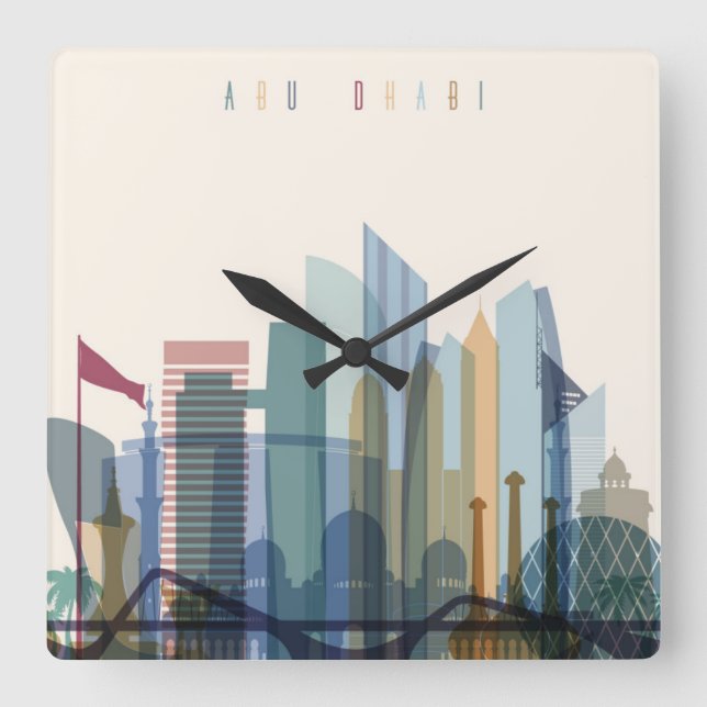 Abu Dhabi, United Arab Emirates | City Skyline Square Wall Clock (Front)