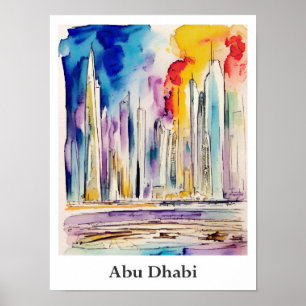 Abu Dhabi United Arab Emirates Watercolor Travel Poster