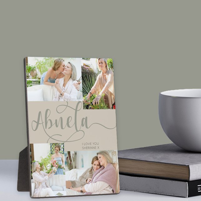 Abuela Calligraphy 4 Photo Beige Tabletop Plaque (Creator Uploaded)
