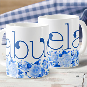 Abuela China Blue Watercolor Floral Roses Coffee Mug