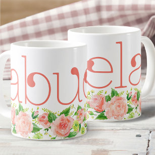 Abuela Coral Pink Watercolor Floral Roses Coffee Mug