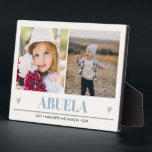 ABUELA Grandchildren 2 Photo BLUE GRAY HEARTS  Plaque<br><div class="desc">Create the perfect sweet keepsake for grandma or "mum just promoted to grandma" for Christmas or Grandparent's day with this amazing design using two (2) of your favourite photos and ABUELA appears along the bottom in delicate grey blue lettering with little grey hearts. Perfect gift idea to announce pregnancy with...</div>