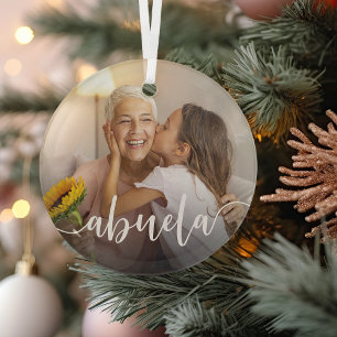 Abuela Grandma Script Overlay Glass Tree Decoration