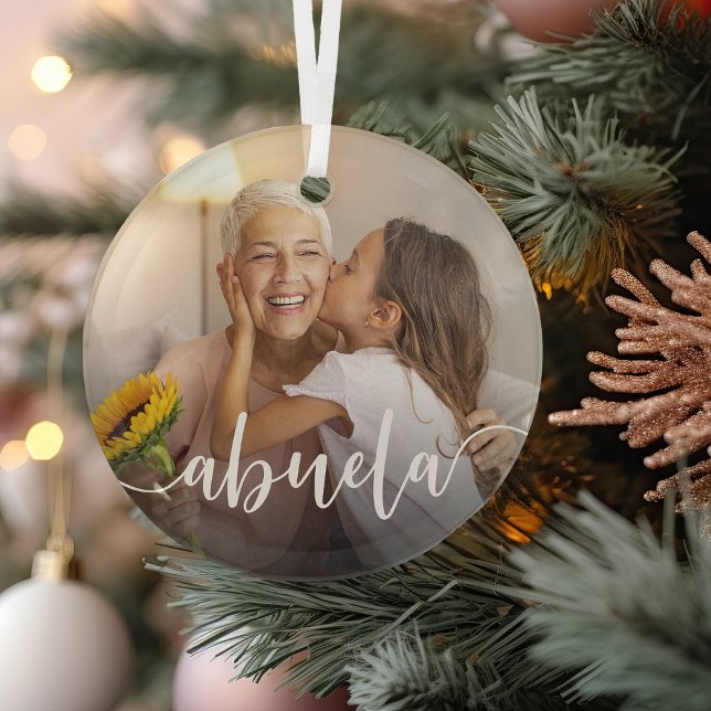 Abuela Grandma Script Overlay Glass Tree Decoration (Creator Uploaded)