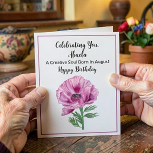 Abuela Happy August Birthday Purple Poppy Card