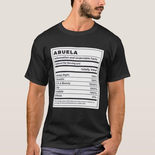 Abuela Nutritional Facts Spanish Grandmother T-Shirt (Front)