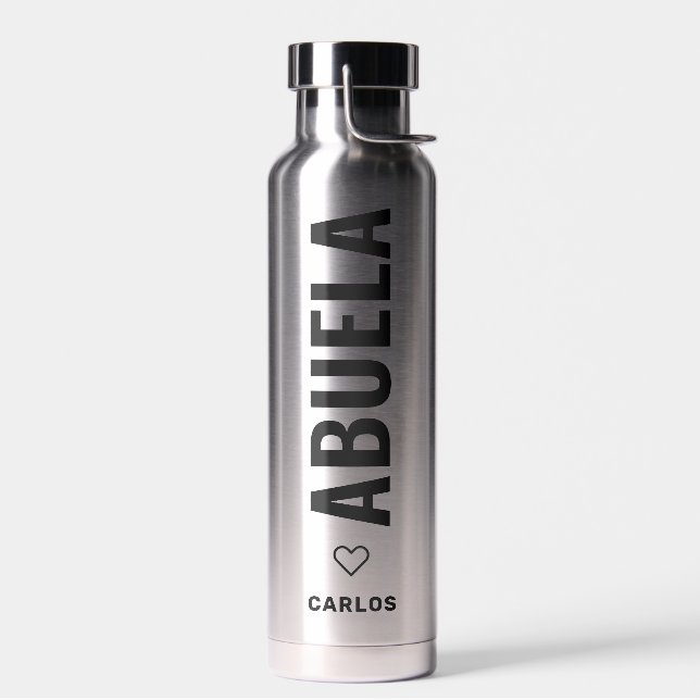 Abuela | Spanish Grandma Custom Name Chrome Water Bottle (Left)