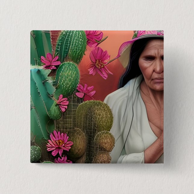 Abuela Surreal Floral Digital Art 15 Cm Square Badge (Front)