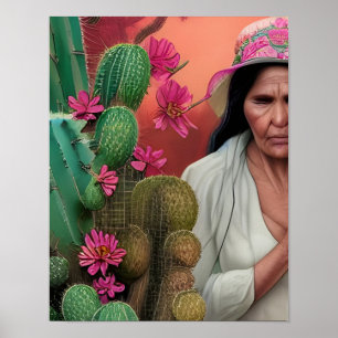 Abuela Surreal Floral Digital Art Poster