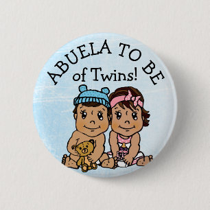 Abuela to be of Twins, Hispanic Baby Shower 6 Cm Round Badge