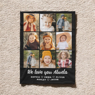 Abuela We Love you Hearts Modern Photo Collage Fleece Blanket