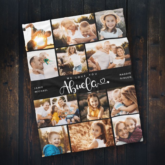  Abuela We Love you Hearts Modern Photo Collage Fleece Blanket (Creator Uploaded)