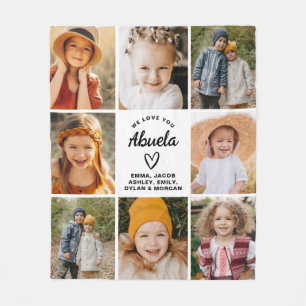 Abuela We Love you Hearts Modern Photo Collage Fleece Blanket