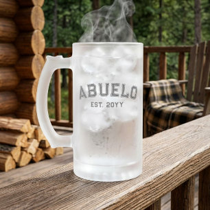 Abuelo Est Year Custom Varsity Typography Frosted Glass Beer Mug