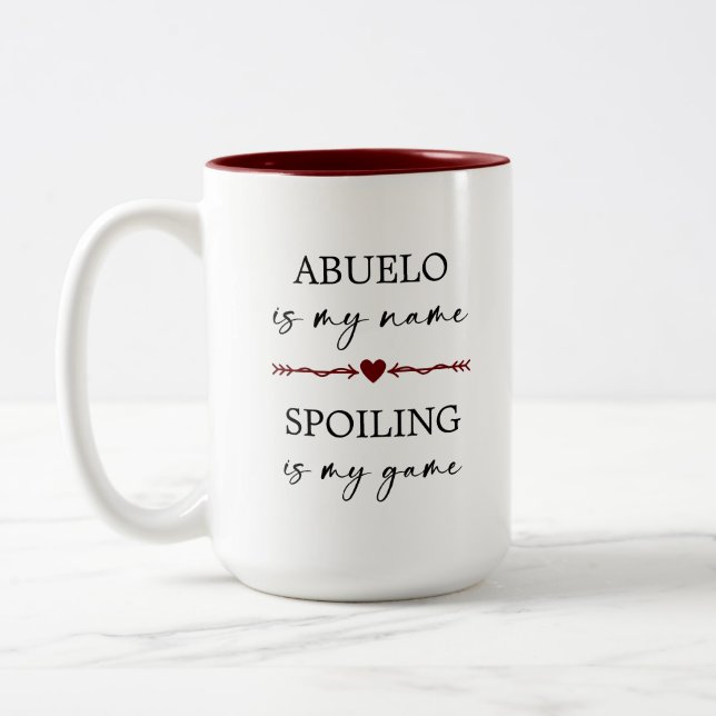 Abuelo is my Name Spoiling is my Game Photo Gift Two-Tone Coffee Mug (Left)