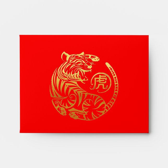 ABUNDANCE Red Envelope Chinese New Year Gold TIGER (Front)