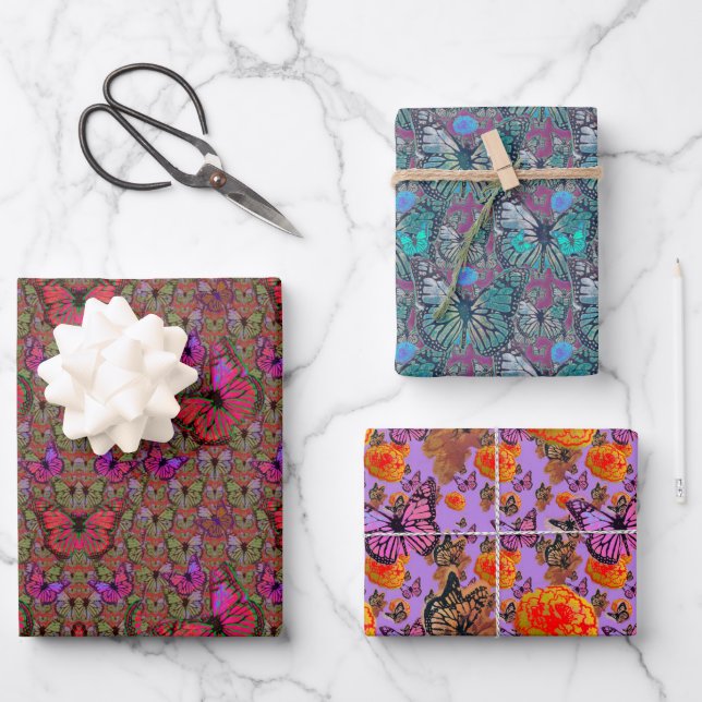 Abundant Butterflies Wrapping Paper Sheet (Front)
