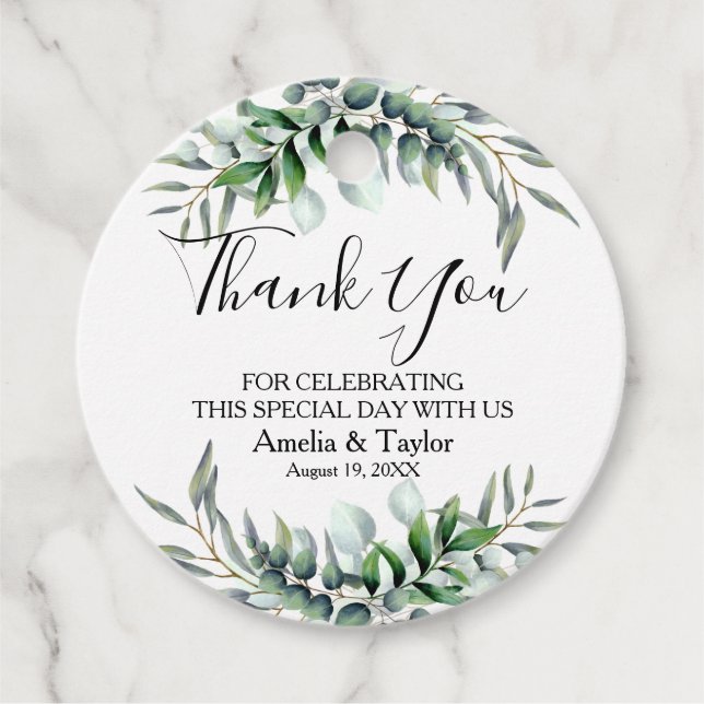 Abundant Eucalyptus Leaves Round Favour Tags (Front)