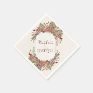 Abundant fall floral Blessed Grateful Thanksgiving Napkin