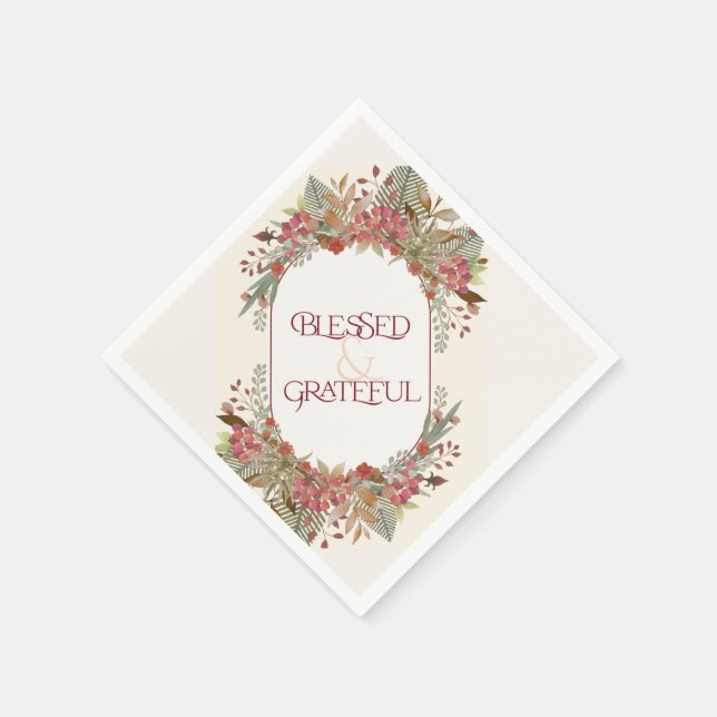 Abundant fall floral Blessed Grateful Thanksgiving Napkin (Corner)