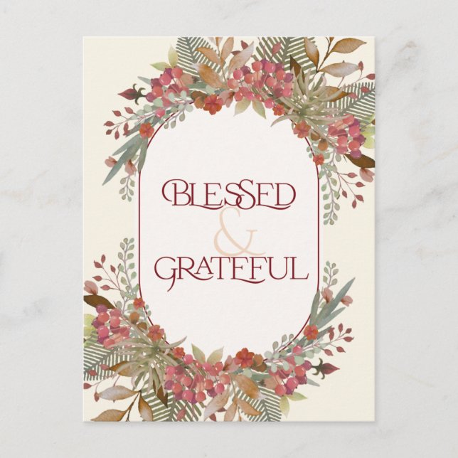Abundant fall floral Blessed Grateful Thanksgiving Postcard (Front)