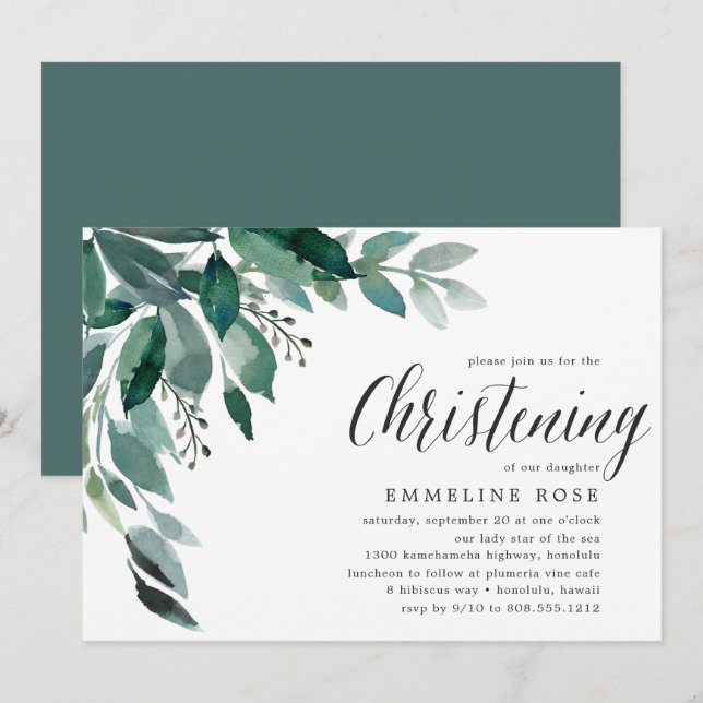 Abundant Foliage | Christening Invitation (Front/Back)