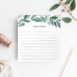 Abundant Foliage | Personalised Lined Notepad<br><div class="desc">Chic botanical notepad features a top border of green watercolor foliage and eucalyptus leaves. Personalise with your name or choice of personalisation in handwritten script lettering. Lined.</div>