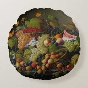 Abundant Fruit, 1858 (oil on canvas) Round Cushion