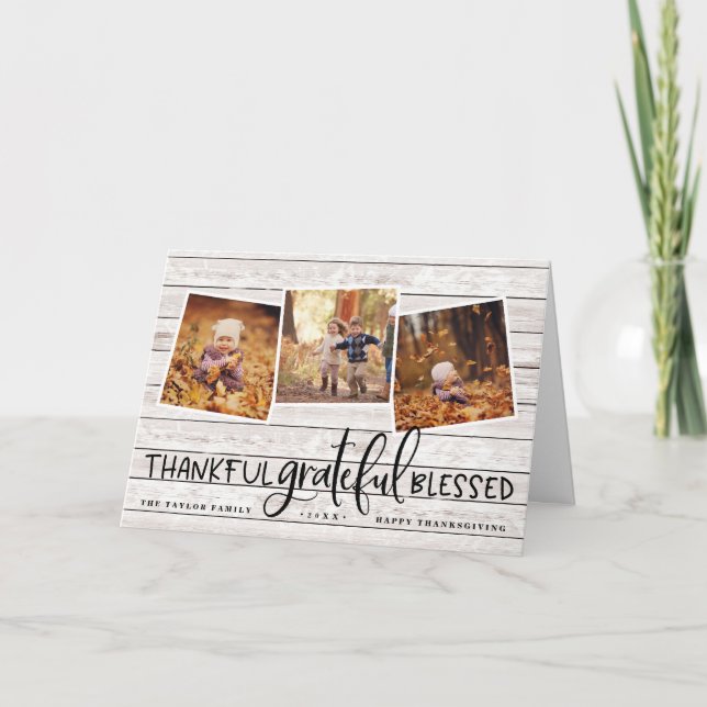 Abundant Gratitude Thanksgiving Photo Collage Card (Front)