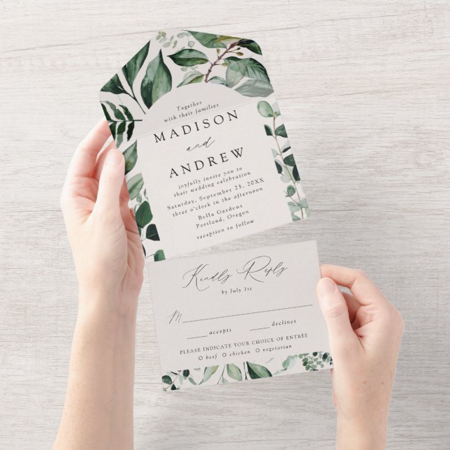 Abundant Greenery Arch Frame Wedding All In One Invitation (Tearaway)