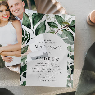 Abundant Greenery Arch Frame Wedding Vellum Invitations