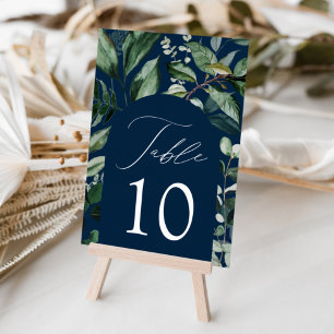 Abundant Greenery Arch Navy Wedding Table Number