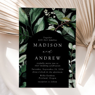 Abundant Greenery Black Arch Frame Wedding Invitation