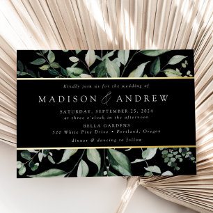 Abundant Greenery Black Wedding Gold Foil