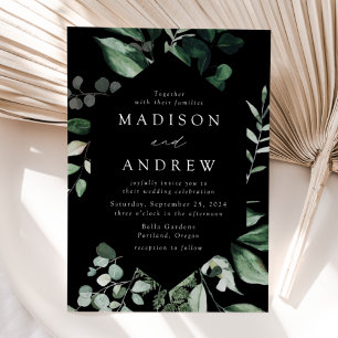 Abundant Greenery Black Wedding Invitation
