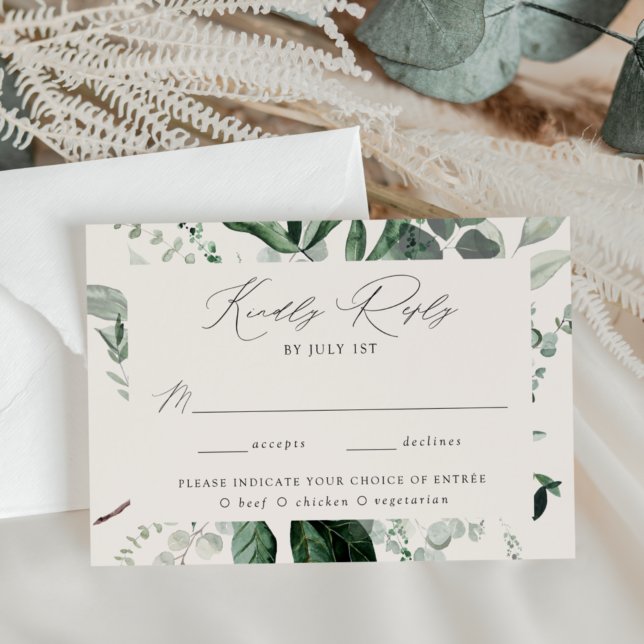 Abundant Greenery Cream Meal Choice Wedding RSVP Card (Creator Uploaded)