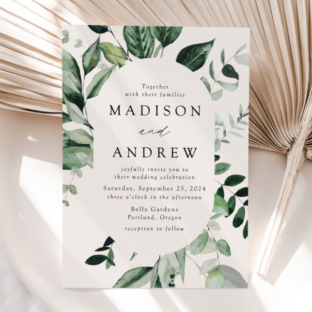 Abundant Greenery Cream Oval Frame Wedding Invitation (Creator Uploaded)