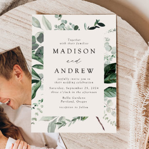 Abundant Greenery Cream Photo Wedding Invitation