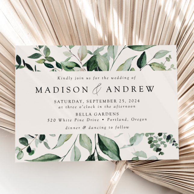 Abundant Greenery Frame Cream Wedding Invitation (Creator Uploaded)