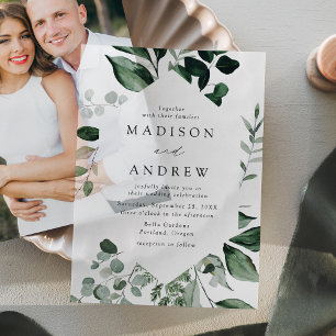 Abundant Greenery Geometric Frame Wedding Vellum Invitations